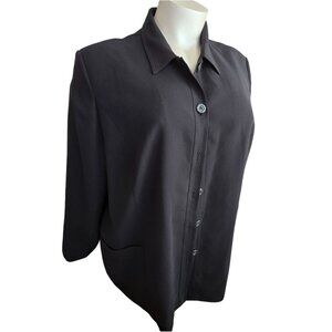 Black Button-Up Womens Long  Jacket Blazer With Pockets Plus Size 28 JJ4047